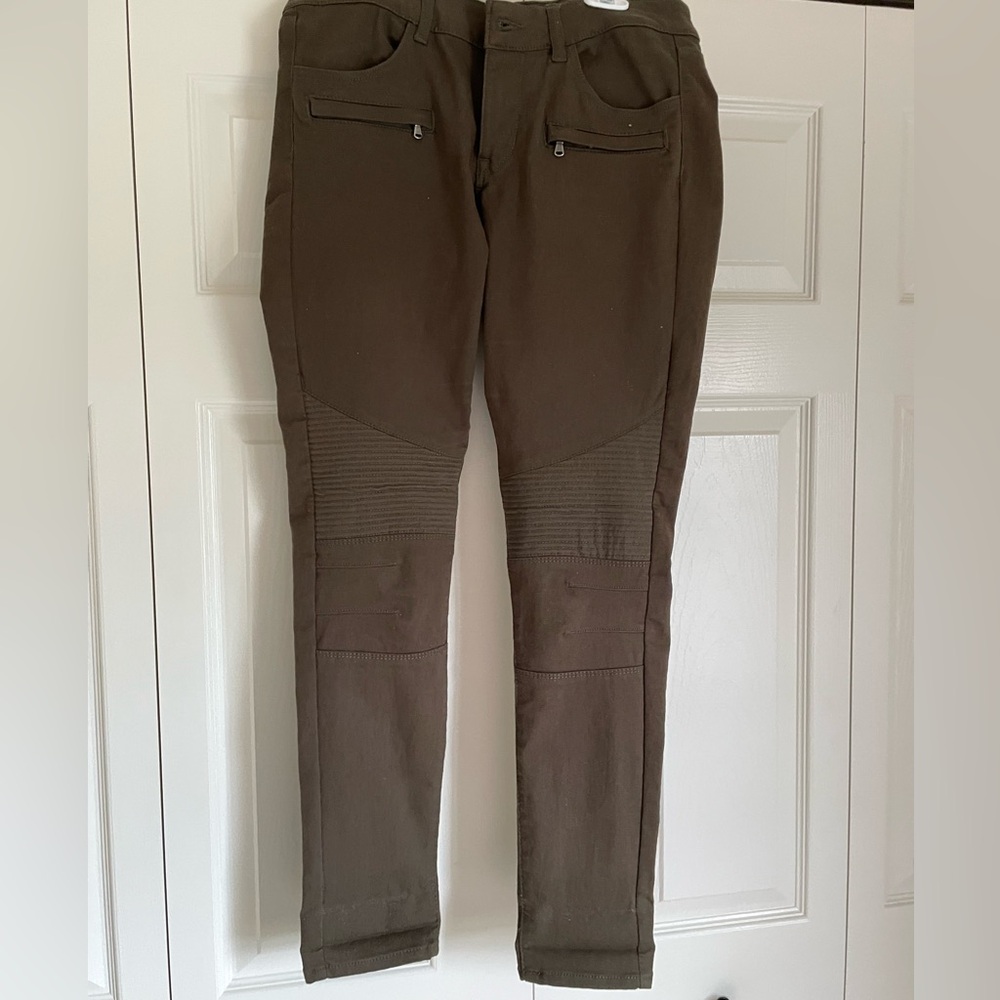 Military style dark green skinny jeans